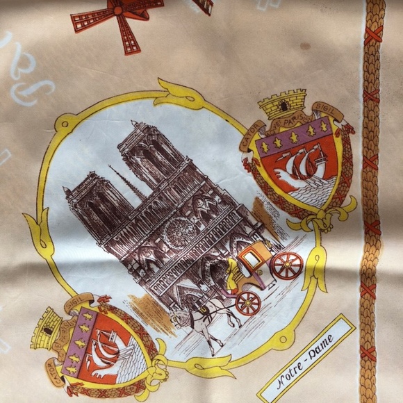 VTG 1960s Paris Souvenir Scarf Silk Acetate - Picture 5 of 9